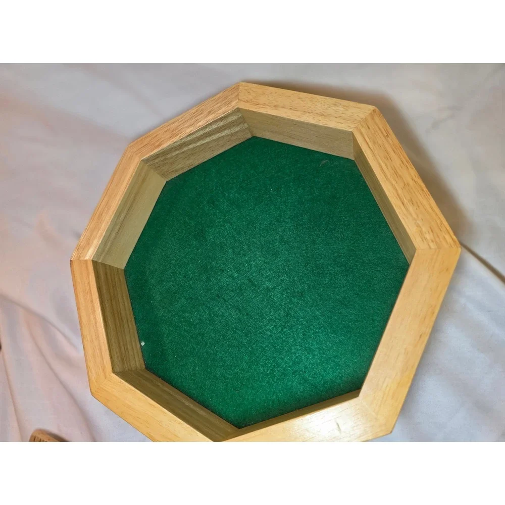 Octagonal Wooden Dice Tray Green Felt Lining Tabletop Gaming 10